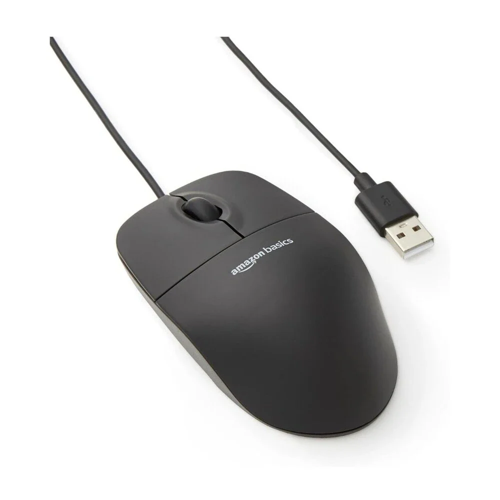 Amazon Basics 3-Button Wired USB Computer Mouse, Black